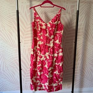 Pink silk floral barbiecore 60’s style sundress